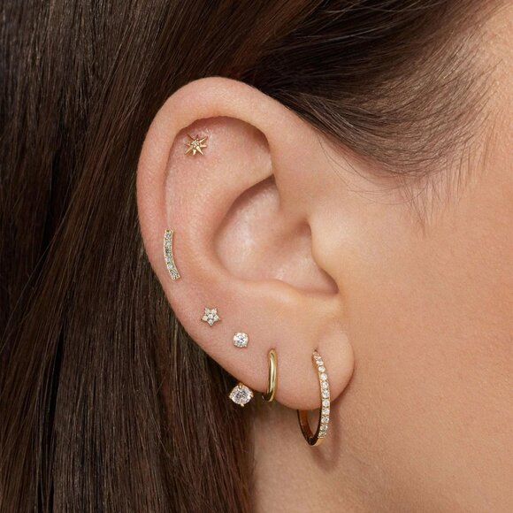New Rowan 14k Lab Diamond Curved Bar Flat Back Stud, Single Earring - Picture 1 of 2